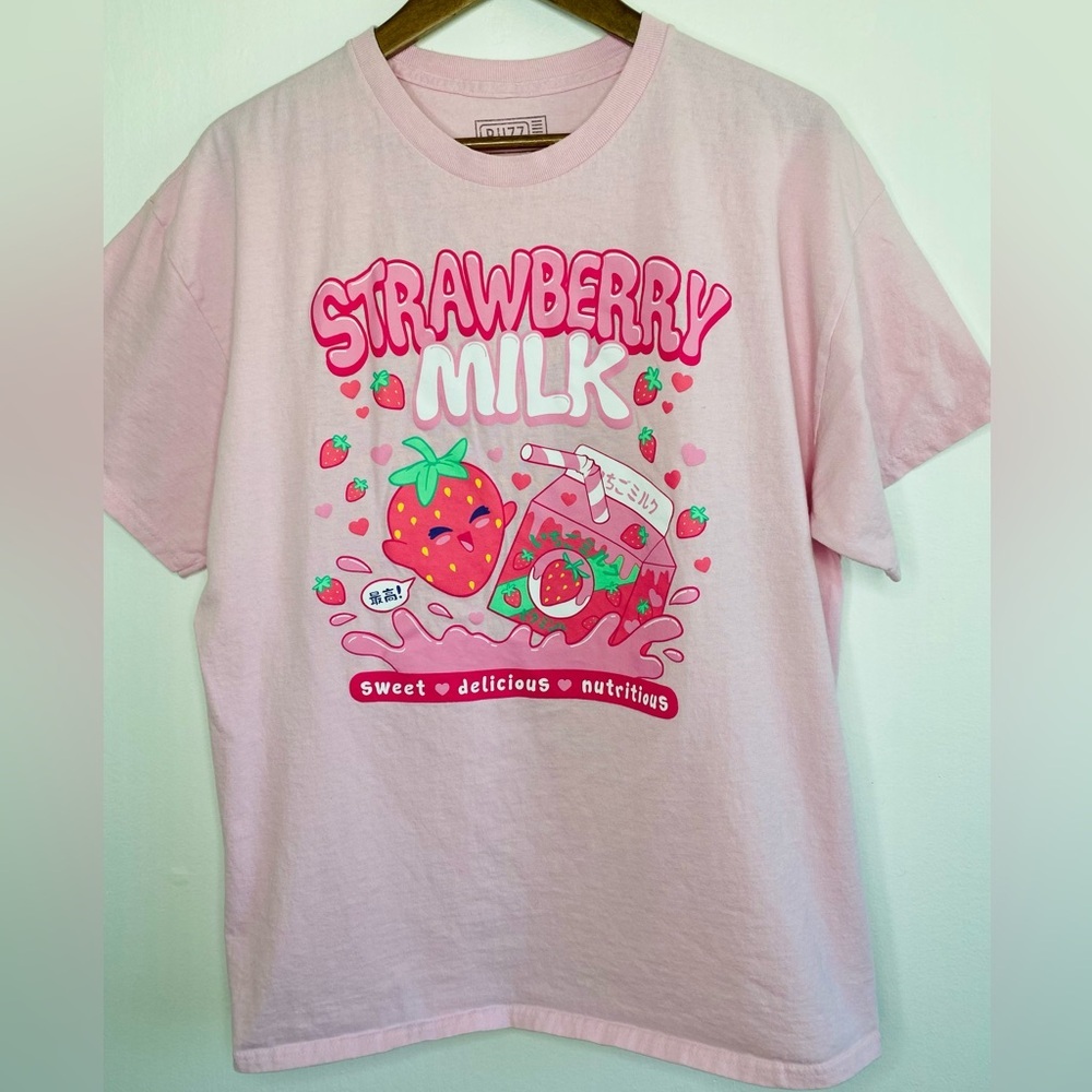 Strawberry Milk Pink Crewneck T-Shirt  Size XL Graphic Pastel